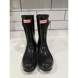 Hunter Original Short Gloss Rain Boots Black Womens Size 7